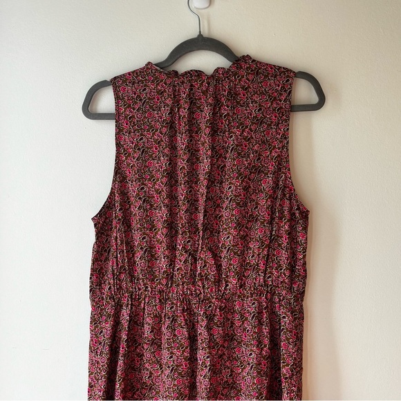 GAP Sleeveless Floral Midi Dress Medium Brown Boho Cottagecore Ruffle Tie Waist - Picture 14 of 15